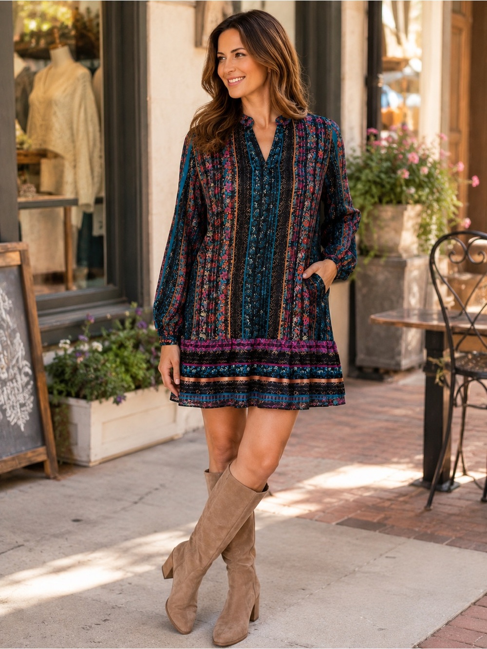 Soft Surroundings Boho Floral Stripe Tunic Dress Size M